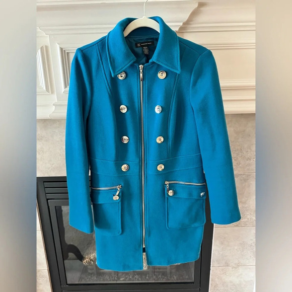 INC International Concepts Women's Coat Teal Full Zip Jacket Half Length Medium - Picture 1 of 8
